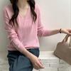 Blusa de Tricô de Lã Gola V Manga Longa para Mulheres Outono Inverno Novo Estilo Cor Lisa Simples Efeito Emagrecedor Camada Base Tricô Malha