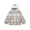 Jaqueta Cardigan Acolchoada de Caxemira Macia e Fofa com Gola de Pelo Fair Isle para Mulheres Inverno Estilo Relaxado Preguiçoso Acolchoado Quente de Algodão