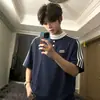 Camiseta de manga corta con cuello redondo y bloques de color a rayas estilo americano para hombre y mujer, nueva 2026, versátil, corte holgado, deportiva casual, manga corta