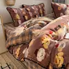 Juego de ropa de cama de cuatro piezas de terciopelo de leche para invierno, acolchado engrosado y forrado de felpa, sábana doble y funda de edredón