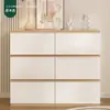 Armario de almacenamiento minimalista y moderno para dormitorio, adecuado para apartamentos pequeños, en una paleta de colores cremosos, con cinco cajones y múltiples estantes