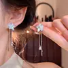 Pendientes largos populares estilo coreano con borlas y flor de circón para mujer, pendientes de nicho de lujo ligero de alta gama con un encanto dulce y elegante