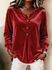 2026 Comercio Exterior Transfronterizo Europeo y Americano Amazon Nuevo Estilo para Mujer Elegante Cuello en V Botones Manga Larga Terciopelo Top Camiseta
