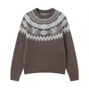 L Marca Color Block Jacquard Letra 25 Outono e Inverno Novo Tricô Fair Isle Design Pulôver Moderno Luxo Leve com Elegância