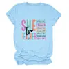 Ella Es Maestra Fuerte Amazon Europea y Americana Versátil Moda Nueva Camiseta de Manga Corta con Cuello Redondo para Mujer