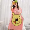 Pijama de Seda de Leche Pijama de Manga Corta Camisón de Mujer Verano Holgado Tallas Grandes Dibujos Animados Lindos Ropa para el Hogar
