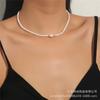 Collar pequeño y fresco de cuentas de arroz blanco, cadena de clavícula con perlas barrocas, hecho a mano, QSN-0698, venta transfronteriza europea y americana