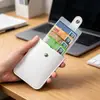 Portatarjetas de PU apilable con función de extracción para tarjetas de identificación y tarjetas bancarias, Portatarjetas de visita esencial para viajes, Clip de cuero