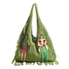 2026 Bolso de Mano Tejido Perezoso Estilo Coreano Nuevo para Mujer Gran Capacidad Bolso de Hombro Único Bolso Artístico Bordado con Borlas