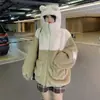 Abrigo de Felpa de Lana de Cordero para Mujer 2026 Otoño Invierno Estudiante Cálido con Felpa Plus Capucha Orejas Lindas Chaqueta de Felpa