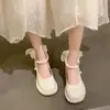 Zapatos Mary Jane de Tacón Grueso para Mujer, Nuevo Estilo Primavera 2026, Zapatos de Salón Retro Bajos de Tacón Alto con Hebilla para Mujeres Pequeñas