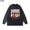 Primavera e Outono Retro Hip Hop Americano Costa Oeste High Street Lavada e Desgastada Algodão Puro Cor Sólida Manga Longa Camiseta Moletom Masculino