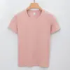 Nova camiseta de algodão de alta qualidade cuidadosamente selecionada para mulheres, manga curta, cor sólida, gola redonda, sem botões, anti-amassos, feita de algodão de Xinjiang e Sorona
