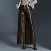 Otoño 2026 Nuevos Pantalones Elegantes de Cuero PU de Pierna Ancha para Mujer de Cintura Alta Holgados Adelgazantes con Caída Versátiles Casuales de Moda