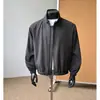 Top retro moderno de lino sintético, chaqueta de estudiante de otoño de corte holgado color albaricoque estilo "old money", abrigo corto para hombre con cuello mao