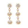 Juego de Joyería: Pendientes de Borla con Estrella de Ocho Puntas de Girasol, Pulsera de Girasol de Lujo Ligero Incrustada con Circonitas tipo Diamante, Modernos y de Alta Gama