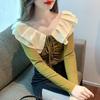 Deseo Puro Chica Caliente Camisa de Manga Larga con un Hombro para Mujer Otoño 2024 Nuevo Estilo Diseño con Volantes Chic Estilo Corto