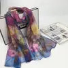 Bufanda de Seda Fina con Estampado de Verano, Protector Solar, Bufanda para Playa junto al Mar, Bufanda Larga de Gasa, Bufanda Larga Versátil de Gasa de Alta Gama para Mujer