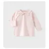 Camiseta de Manga Larga de Primavera y Otoño para Bebés Niñas, Cuello de Muñeca, Capa Base, Lazo de Princesa, Top Individual