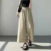 Toma real de pantalones anchos de algodón lavado con dobladillo enrollado para mujer, verano 2026, seda de hielo de cintura alta rectos casuales holgados anchos cropped