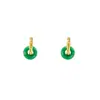 Novos Brincos de Fivela da Paz Estilo Chinês, Brincos Minimalistas de Latão Banhado a Ouro com Textura Aconchegante de Jade