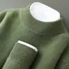Amazon Suéter de Lana 100% Pura Engrosado de Doble Capa para Hombre, Cuello Semi-Alto, Suave, Pegajoso, Holgado, Suéter de Punto como Capa Base