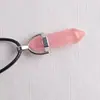 Pingente Coluna Hexagonal de Pedra de Cristal Natural Formato Bala Hexaedro Colar com Corda de Cera Preta com Certificação Ambiental Fornecida