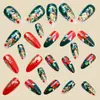 Rojo y Verde Navideño Moda Estilo Ins Europeo y Americano Uñas Redondas Almendradas Elementos Navideños Polvo Dorado Parches de Uñas de Alta Gama