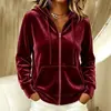 Ropa de mujer transfronteriza 2026 Moda europea y americana otoño e invierno nueva sudadera casual para el trabajo de color liso con cordón y capucha con cremallera de manga larga