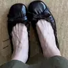 Zapatos de mujer estilo retro francés de suela blanda con lazo, estilo plano de ballet, punta cuadrada, boca poco profunda, mocasines sin cordones