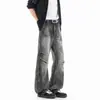 Tendência Outono 2026 High Street Americana Retrô Padrão Raio Jeans Preto Levemente Flare Novas Calças Longas Emagrecedoras para Homens e Mulheres