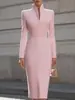 Enviado. Nuevo modelo europeo y americano de Amazon. Vestido elegante de corte ajustado, color liso, cuello alto, manga larga, para ir al trabajo