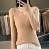 Suéter de punto interior para mujer, camisa ajustada de manga larga de color sólido con cuello en V redondo, suéter de otoño e invierno, top
