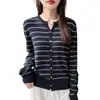 Cárdigan de lana de punto de un solo botón, estilo vintage, de manga larga a rayas, para primavera, suéter versátil de estilo coreano, corte ajustado para mujer