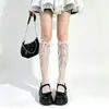 Calcetines de media pantorrilla con lazo de cinta de lunares blancos JK deseo puro blanco seda chica Lolita finos de media pantorrilla ins de moda