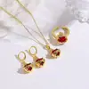 Conjunto de Joias Moda Tendência Cruz Banhada a Cobre Coração Vermelho Zircônia Brincos Colar Pingente Anel para Mulheres