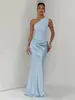 2026 Verano Nuevo Estilo Europeo y Americano Transfronterizo Vestido de Satén de un Solo Hombro sin Mangas Ajustado Largo Mermaid Bodycon