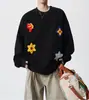 Moletom pesado com gola redonda e estampa floral estilo americano para homens, marca da moda, outono e inverno, corte solto, casual, high street, top preto estiloso