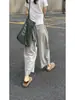 Pantalones Casuales Grises de Pierna Ancha de Secado Rápido para Mujer, Estilo Verano Delgado, Tallas Grandes, Corte Holgado, Adelgazantes, Petite, Pantalones Cropped de Abuela