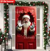 Banner de Porta de Natal com Padrão de Veado Fofo e Laço Vermelho, Tecido para Decoração de Porta e Janela, Poliéster, Resistente a Arranhões, Fonte de Estoque Pronto para Venda Transfronteiriça