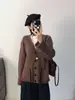 Cardigan de Tricô Oversized Estilo Preguiçoso Japonês para Mulheres 2025 Outono e Inverno Novo Design com Punho Invertido e Bolso Casaco Suéter