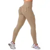 Pantalones de yoga fitness personalizados de tiro alto con bolsillo y efecto push-up en los glúteos para mujer, sin costuras, elásticos, para correr, ajustados, atléticos y de fitness