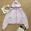 Série Scub Hoodie Feminino de Waffle de Modal com Zíper Curto para Esportes ao Ar Livre Casual Solto Jaqueta de Yoga