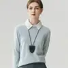 Suave y pegajoso~Top básico de punto 100% cachemir con cuello redondo simple para mujer, jersey de otoño e invierno, para usar en capas, para ir al trabajo, suéter de interior