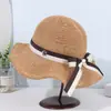 Novo Chapéu de Pescador com Laço de Fita Feminino de Tricô Vazado Respirável Chapéu de Sol Primavera Verão Outdoor Casual Chapéu de Sol