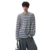 Moda americana para otoño e invierno para hombre, camiseta de manga larga de forro polar con bloques de color personalizados, estilo retro y casual, con detalles de dobladillo sin rematar
