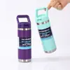 Botella aislada estilo americano transfronteriza de 18 oz, vaso de agua deportivo con popote plegable de acero inoxidable, botella espacial portátil a prueba de polvo con asa