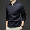 Camisa Masculina Manga Longa com Gola Lapela de Seda Primavera Outono Nova Casual de Negócios Respirável Camisa Polo Camiseta Masculina