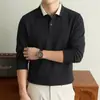 Camisa polo masculina de manga comprida, novo estilo outono e inverno, color block, mistura de lã, camiseta com gola, atacado em estoque