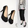 Sapatos de Salto Novo para Primavera e Outono de 2025 Sapatos Femininos Salto Agulha Bico Redondo Boca Rasa Preto Fosco Salto Alto Sapatos de Trabalho